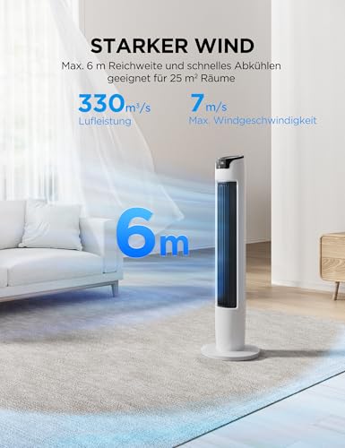 Midea FZ10-16AR Column Fan with Remote Control | 4 Modi, 3 Geschwindigkeiten, Oszillation, 12H Timer, Leiser Betrieb, Schwarz
