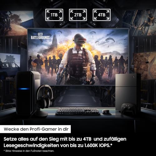 Samsung 990 PRO NVMe M.2 SSD , 1 TB, PCIe 4.0, 7.450 MB/s Lesen, 6.900 MB/s Schreiben, Interne SSD für Gaming und Videobearbeitung, Schwarz, MZ-V9P1T0BW