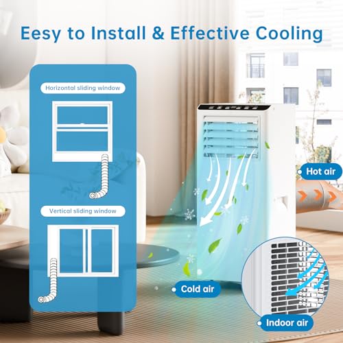 12000 BTU Tragbare Klimaanlage, Kühle Wärme Luftentfeuchter mit Fernbedienung, Energiesparender AC für Schlafzimmer und Büro, leiser Betrieb, Schlafmodus, Fenster-Kit