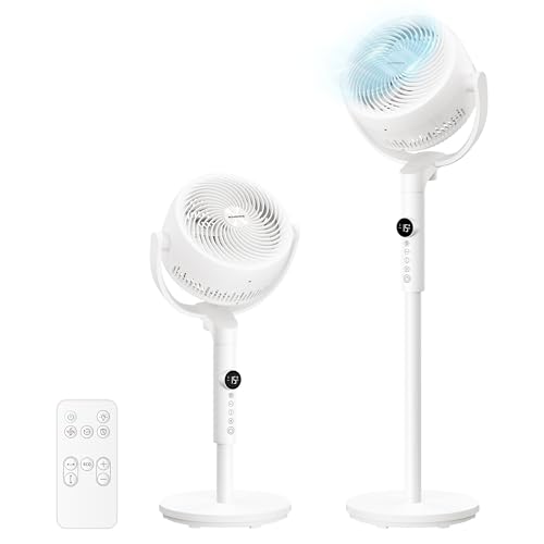 SONGMICS Standventilator, leise 20 dB, mit Fernbedienung, höhenverstellbar | Luftzirkulator, 120° und 135° Oszillation, 15 Geschwindigkeiten, 15 Std. Timer, wolkenweiß, ISLAND Kollektion XFC002W1EU