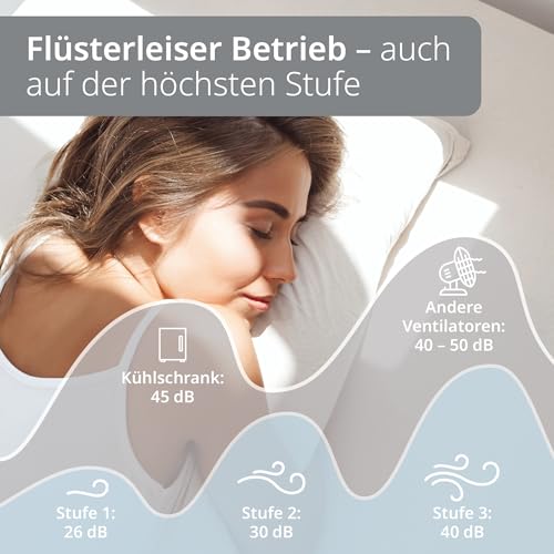 ADE Kleiner Ventilator sehr leise | USB Tischventilator 3 Stufen | Akku bis 7,5 h Laufzeit | 2.000 mAh | 90° Neigungswinkel | leicht und flexibel | weiß