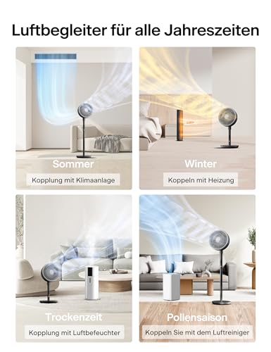 PELONIS Standventilator mit Fernbedienung Touch Display 3D Zirkulation 36.5dB Leise 10m Luftstrom Höhenverstellbar 60/111cm 4 Stufen mit Timer, Abnehmbarer Schutzgitter Rotationslüfter