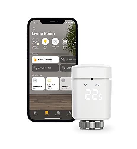 Eve Room - Raumluft-Qualitätssensor & Thermo - Smartes Heizkörperthermostat mit LED-Display, automatischer Temperatursteuerung, Keine Bridge erforderlich, Bluetooth/Thread, Apple HomeKit
