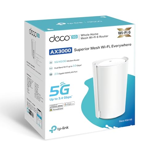 TP-Link Deco X50-5G LTE WLAN Router, 5G Router SIM-Karte, 2,5-Gbit/s-Port + 2 x Gigabit-Ports, Wi-Fi 6 AX3000, Unterstützt externe Antenne und Deco Mesh, Nur APP verwaltet, keine Webverwaltungsseite