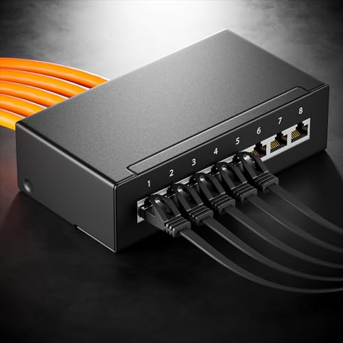 deleyCON 0,25m Flaches CAT7 Netzwerkkabel 10 Gbit/s, 10 Stück - Schwarz