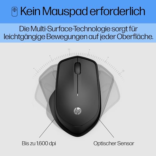 HP 280 Silent Wireless Maus (besonders leises Klicken, Lange Akkulaufzeit, Dongle) schwarz
