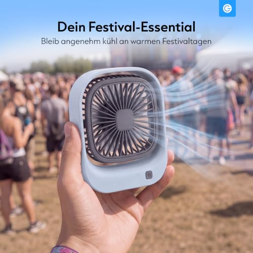 Silvergear® Tragbarer Tischventilator | USB-C Aufladung | 3 Geschwindigkeiten | 600 mAh Akku | Für Büro & unterwegs | Blau