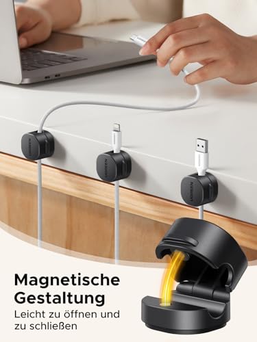 UGREEEN 6 Stück Kabelhalter Selbstklebende Magnetische Kabelclips | Magnetische Kabelhalter, Kompakt, Geeignet für eine Breite Palette von Oberflächen, Kompatibel mit Kabeln bis zu 7,5 mm