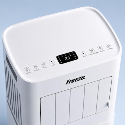 Freeze. nine 9000BTU Mobile Klimaanlage Weiß – Monoblock-Klimagerät mit LED-Display & Fernbedienung, Timer und Sleep‑Modus, verstellbarer Luftauslass, Kindersicherung, inkl. Abluftschlauch & Fensterki