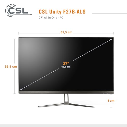 All-in-One-PC CSL Unity F27B-ALS, 68,58 cm (27 Zoll, 1920x1080 Full HD) - Leistungsstarker AIO (Intel N200 CPU 4x3700 MHz, 256 GB SSD, 16 GB DDR4-RAM, Windows 11 Pro), schwarz