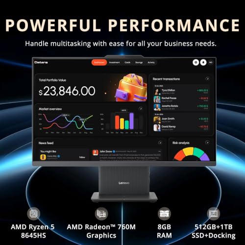 Lenovo Ideacentre 68,6 cm (27 Zoll) FHD Touch All-in-One Desktop, AMD Ryzen 5 8645HS, 8 GB DDR5, 1,5 TB Speicher (512 GB SSD + 1 TB Dockingstation), AMD Radeon 760M, 5 MP Kamera, Wi-Fi 6, Tastatur und