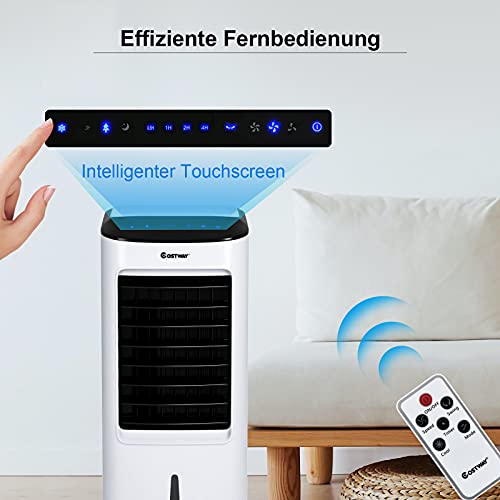 COSTWAY Mobile Klimaanlage ohne Abluftschlauch, 3 in 1 Luftkühler & Luftbefeuchter & Ventilator, 7 L Wassertank, 7,5H Timer, 3 Modi & 3 Geschwindigkeiten, inkl. 2 Kühlakkus & Fernbedienung