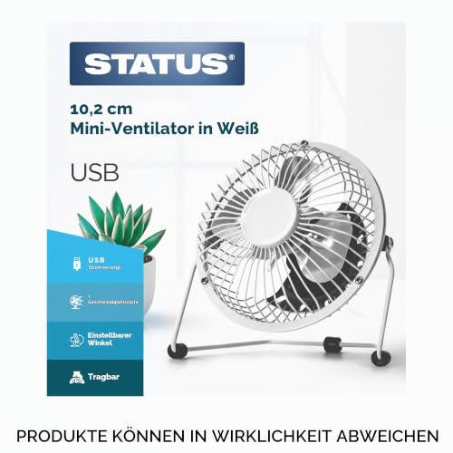 Status USBWHWFAN1PKB4 Tischventilator | 10,2 cm tragbarer Mini-Ventilator | Single Speed kleiner Ventilator | Weiß