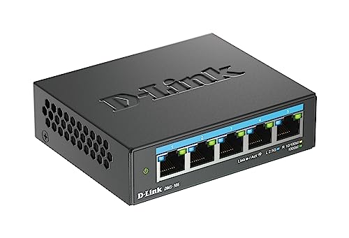 D-Link DMS-105 5-Port Multi-Gigabit Unmanaged Desktop Switch | 5x 2,5G Ports, Lüfterlos, Metal Gehäuse, QoS, Plug and Play