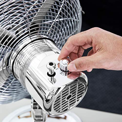 Cecotec Tischventilator EnergySilence 620 RetroDesk, 40 W | 30 cm Durchmesser, 4 Aerodynamikflügel, 3 Geschwindigkeiten, Oszillation, Chrom-Design