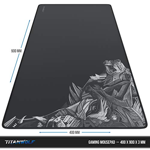 TITANWOLF XXL Speed Gaming Mauspad - 900 x 400mm - XXL Mousepad - Tischunterlage Large Size - mit Titanwolf-Motiv - verbessert Präzision und Geschwindigkeit - rutschfest - strapazierfähig