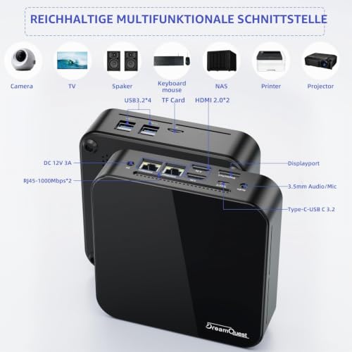 DreamQuest Mini PC Windows 11 Pro Intel N100 (bis zu 3,4 GHz) 16GB DDR4 512GB M.2 SSD Micro Desktop Computer mit Type C /4K HDMI Port, 2X Gigabit Ethernet/WiFi 5/BT 5/USB3.2 für Office Business
