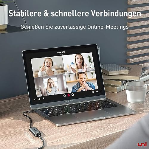 uni USB C auf Ethernet Adapter 1000Mbps, Thunderbolt USB C auf RJ45 LAN Netzwerkadapter, Kompatibel mit iPhone 16, iPad Pro/Air, MacBook Pro/MacBook Air, Galaxy S23, Surface Book, Dell XPS usw.