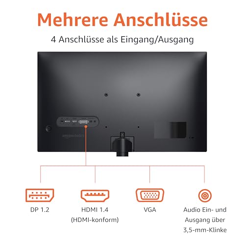 Amazon Basics Monitor 24 Zoll (61 cm), FHD 1080p, max. 100 Hz, VESA-kompatibel, integrierte Lautsprecher, Schwarz