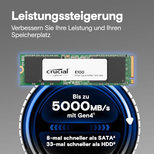 Crucial E100 480GB M.2 PCIe Gen4 NVMe Interne SSD, bis 4.700 MB/s, Laptop und Desktop kompatibel - CT480E100SSD8