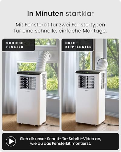 Pro Breeze Mobiles Klimagerät 14000 BTU – Klimaanlage mit Abluftschlauch, WiFi Smart Home Steuerung, 24h Timer, LED Display & Fensterabdichtung – Mobile Klimaanlage für Wohnung, Büro & Zuhause