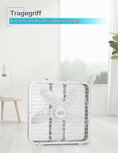 BLACK+DECKER Kastenventilator mit 3 Geschwindigkeitsstufen, 50,8 cm Boxventilator mit Tragegriff, Drehknopf und versenkter Kabelaufbewahrung, tragbarer Ventilator und Kühlventilator für Zuhause, Büro,