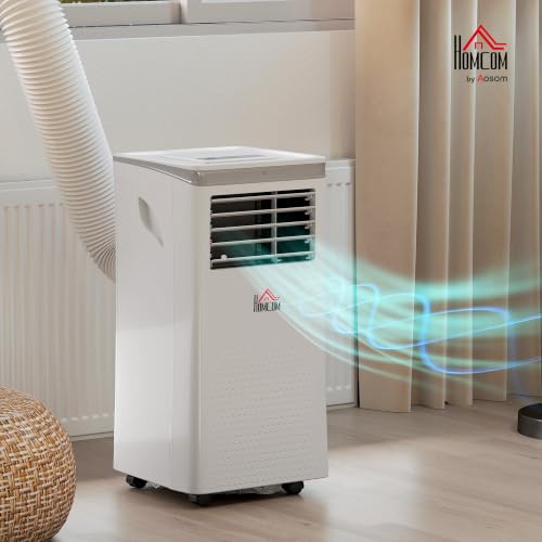 HOMCOM Mobile Klimaanlage 10000 BTU, tragbare Klimaanlage 4 in 1 Kühlung, Luftentfeuchter, Ventilator, Nachtmodus, WiFi, App & Sprache, Fernbedienung, 24H Timer, 2 Geschwindigkeiten, 30m², Klasse A