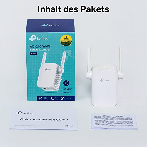 TP-Link RE305 AC1200 WLAN Repeater (Dual WLAN AC+N, 1167 Mbit/s, App Steuerung, 1 Port, 2X Flexible Externe Antennen, WPS, AP Modus, kompatibel zu Allen WLAN Geräten) weiß