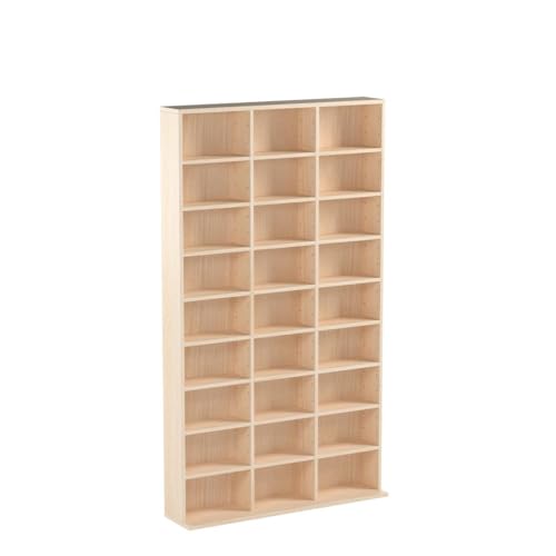 tectake Regal Aufbewahrung, offene Schrank Wand stehend für CDs, DVDs, als Bücherregal, Raumtrenner, Ständer oder Vitrine für Sammlungen und Hobby - buche