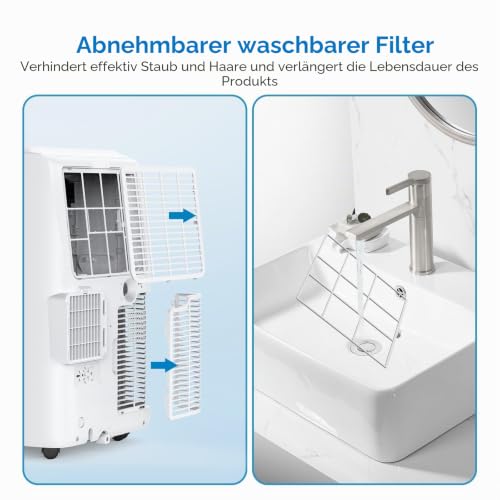 GarveeTech Tragbare Klimaanlage 12000 BTU, 4-in-1 Mobile Klimaanlage Ohne Außengerät Mit Kühlung/Entfeuchtung/Ventilation/Luftführung, Leiser Betrieb, Energieklasse A