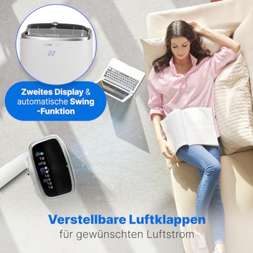 Clatronic® Mobile Klimaanlage mit WiFi-Steuerung | 3in1 Klimaanlage Mobil zum Kühlen, Entfeuchten, Ventilieren | Air Conditioner mit 12000 BTU | Klimaanlage mit Abluftschlauch | Klimagerät CL 3750