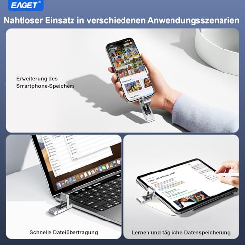 512GB Dual Drive USB C Stick, bis zu 400 MB/s, Typ-C & USB-A Speicherstick, USB 3.2 Speicherstick für iPhone 15/16/17, Android Handy, Tablet, Laptop und Mac, Metallgehäuse, Titangrau