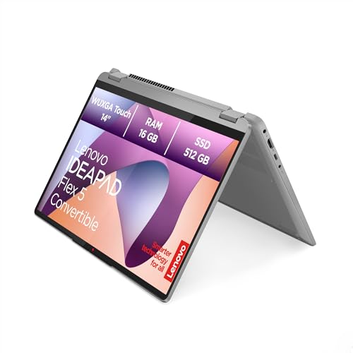 Lenovo IdeaPad Flex Convertible 5 Laptop | 14" WUXGA Display | AMD Ryzen 7 7730U | 16GB RAM | 512GB SSD | AMD Radeon Grafik | Windows 11 Home | QWERTZ | grau | 3 Monate Premium Care