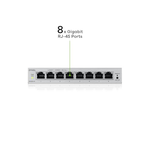Zyxel Netzwerk Switch 8 Port | Web-Managed | GS1200-8V3 | 8x GbE Ports, Lüfterlos, Web-Basierte Verwaltung, VLAN, QoS, IGMP Snooping, Energieeffizient, Netzteil Enthalten