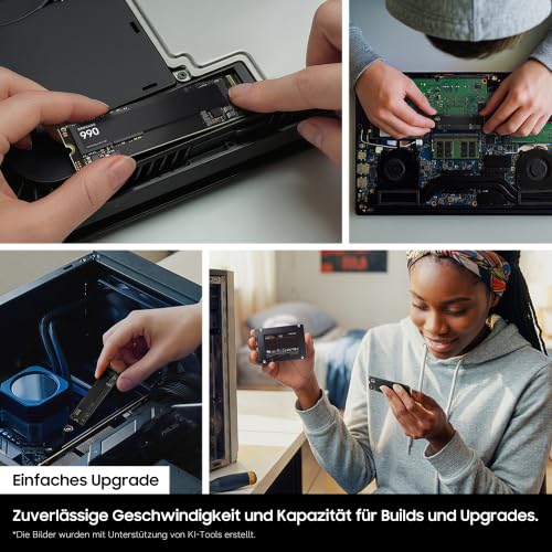 Samsung SSD 990, Interne M.2 NVMe SSD Festplatte, 1TB, PCIe 4.0 x4 | Datenspeicher, NVMe 2.0, Bis zu 7.150/6.450 MB/s Lese-/Schreibgeschwindigkeit, Für Arbeit, Gaming & Kreatives, MZ-V9V1T0BW
