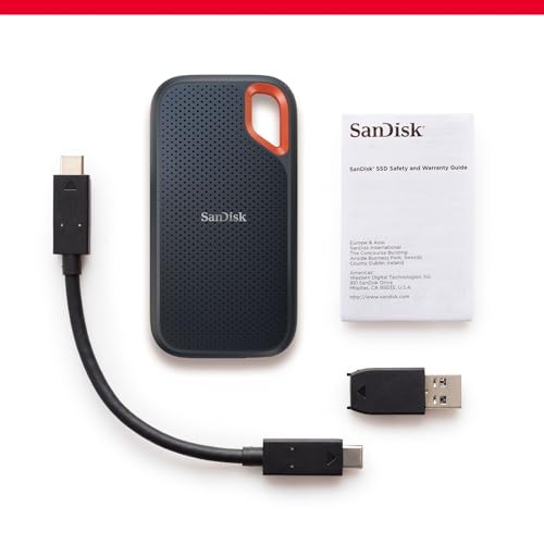 SANDISK Extreme Portable SSD 500 GB - bis zu 1.050 MB/s Lesen - Schwarz | Externe SSD, kompatibel mit PC & Mac, IP65-Wasser- & -Staubschutz, 256-Bit-Verschlüsselung, USB 3.2 Gen 2, USB-C