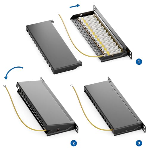 deleyCON CAT 6 0,5 HE Patchpanel Mini Verteilerfeld 12 Port - Desktop 10" Zoll Rackeinbau Servermontage RJ45 geschirmt TIA568A TIA568B RAL 9005 Schwarz