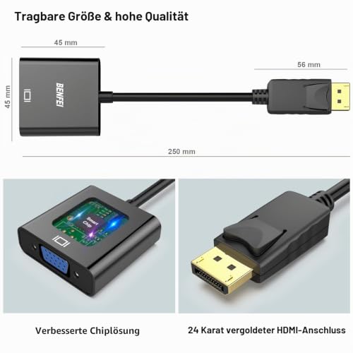 BENFEI DisplayPort auf VGA, Unidirektional DisplayPort DP Computor zu VGA Monitor Adapter 1080P (Stecker auf Buchse), kompatibel für Lenovo Dell ASUS