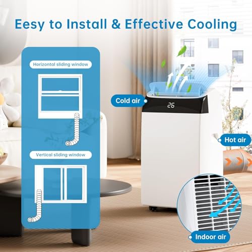 Mobiles Klimagerät 10000 BTU, 4-in-1 Klimaanlage mit Luftentfeuchter (45L/Tag), Ventilator (3 Stufen), 24H Timer, LED-Display, Fensterkit für Räume bis 52 m²