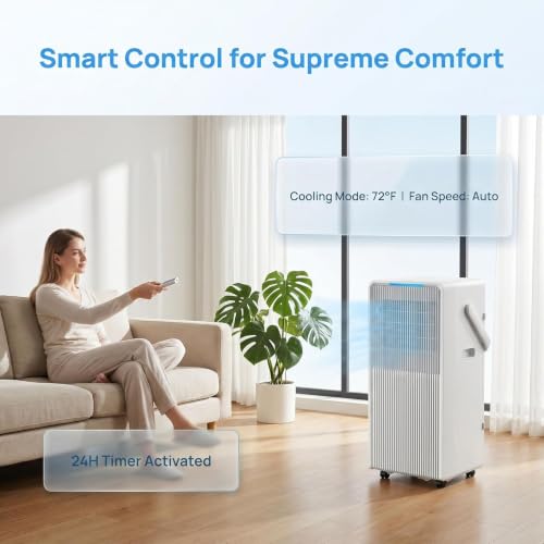 Tragbare Klimaanlage 10000 BTU für 450 Sq Ft, Smart AC Einheit mit Fernbedienung, Kühlventilator, Luftentfeuchter, Schlafmodus, 24H Timer, Installation Kit für Büro Schlafzimmer