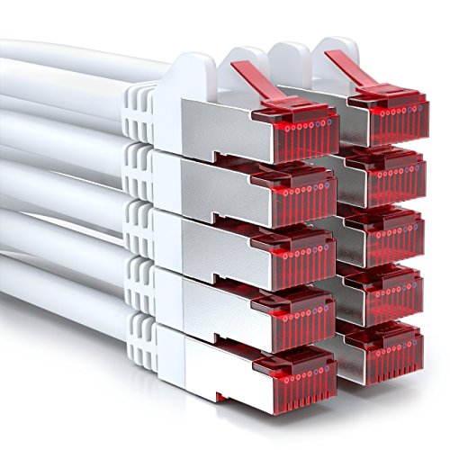 deleyCON 1m CAT6 Patchkabel RJ45 S/FTP PIMF, 10 St&uuml;ck - Wei&szlig; | CAT-6 Netzwerkkabel Ethernetkabel, LAN DSL, f&uuml;r Switch, Router, Modem, Access Point und Patchfelder