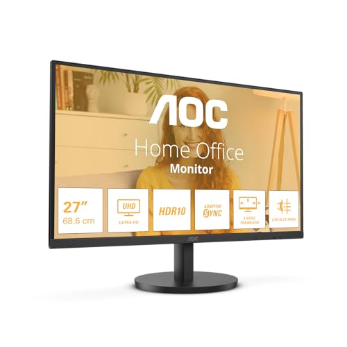 AOC U27B3M 27 Zoll UHD Monitor, 60Hz, VA Panel, 4ms GtG, HDR10, (3840x2160 HDMI 2X 2.0 DP 1x 1.4) Schwarz