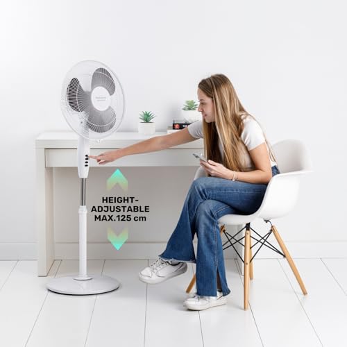 Taurus Greco 16CR Pure Standventilator, 40 W, runder Boden, Oszillationssystem, verstellbare Neigung, 3 Flügel, 3 Geschwindigkeiten, höhenverstellbar 110-125 cm, leicht zu reinigen