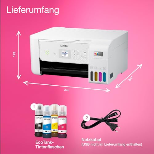 Epson EcoTank ET-2876 Tintentankdrucker | für vielbeschäftigte Haushalte | WLAN | A4 | Drucken, Kopieren, Scannen | 3.7 cm LCD-Bildschirm | inkl. Tinte für bis zu 3 Jahre