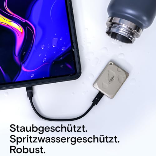 Crucial X9 Pro für Mac 1TB Externe SSD Festplatte mit USB-A Adapter, bis zu 1050MB/s Lesen/Schreiben, Mac Ready, Wasser- und Staubgeschützt (IP55), USB-C 3.2 Portable SSD - CT1000X9PROMACSSD9B02