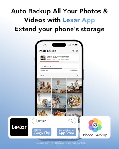 Lexar ES5 Tragbare SSD 1TB, USB 3.2 Gen2x2 mit bis zu 2.000 MB/s Lesen und Schreiben, IP65-Schutz, Magsafe Phone SSD Unterstützt Apple ProRes 4K (iPhone 15/16), Galaxy S25 8K, Flüssige Silikonhülle