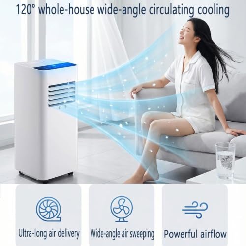 Tragbare Klimaanlage 7000 BTU, schnelle Kühlung für Räume bis zu 300 m², leiser 30dB Schlafmodus, Luftentfeuchter, 24H Timer, Lüftermodus für Zuhause und Büro