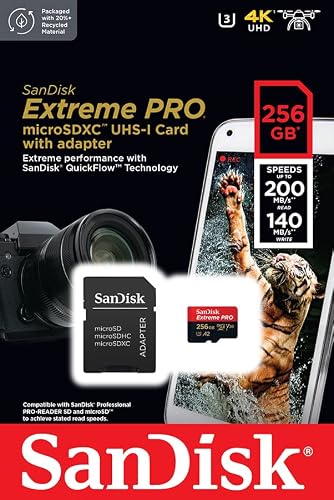 SanDisk Extreme PRO microSDXC UHS-I Speicherkarte 256 GB + Adapter & RescuePRO Deluxe (Für Smartphones, Actionkameras oder Drohnen, A2, Class 10, V30, U3, 200 MB/s Übertragung)