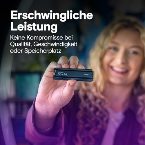 Crucial P510 SSD 1TB M.2 NVMe PCIe 5.0 x4 Gen5 mit Kühlkörper, bis zu 11.000 MB/s Lesen, 9.500 MB/s Schreiben, für Desktop PC & PS5, TLC NAND, Interne Festplatte - CT1000P510SSD5-01