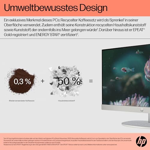 HP All-in-One-PC, 23,8" FHD-Touchscreen, AMD Ryzen 5 7520U, 16 GB DDR4 RAM, 512 GB SSD, AMD Radeon-Grafik, Windows 11 Home, QWERTZ, Weiß